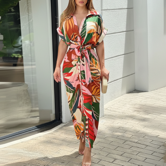 Kristel | Women’s Printed Belted Maxi Dress
