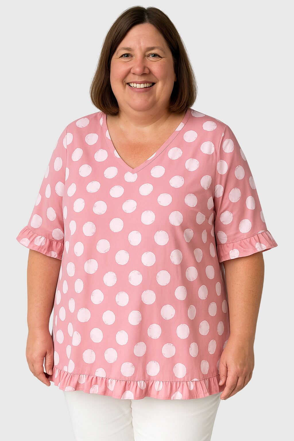 Hazel | Women’s Blue Polka Dot V-Neck Blouse