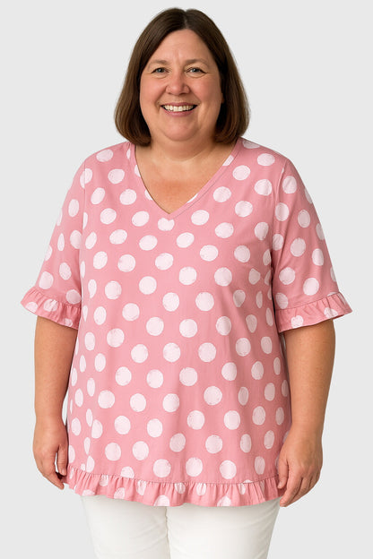 Hazel | Women’s Blue Polka Dot V-Neck Blouse