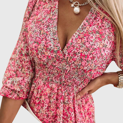 Everly | Women’s Floral Puff Sleeve Ruffle Dress