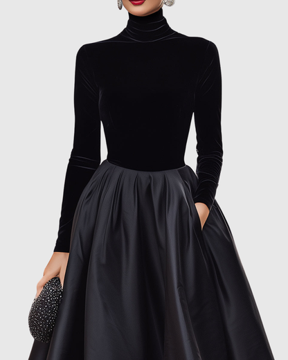 Emery | Women’s Elegant Black Turtleneck Midi Dress