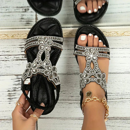 Celine | Women’s Spring Floral Embellished Flat Sandals
