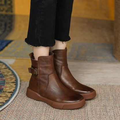 Danica | Women’s Non-Slip Retro Short Boots in Smooth Leather