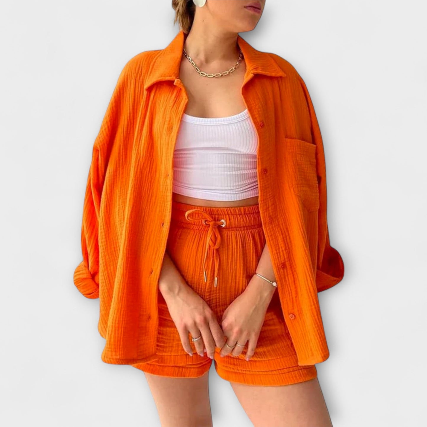Jane | Women’s Elegant Linen Shirt And Shorts Co-Ord Set