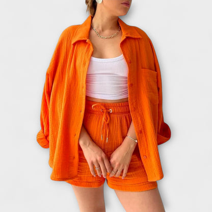 Jane | Women’s Elegant Linen Shirt And Shorts Co-Ord Set