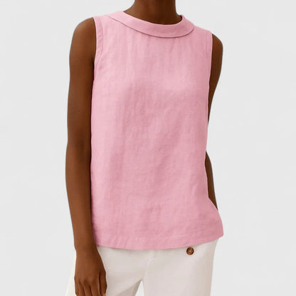 Florence | Women’s Roll Collar Sleeveless Linen Top