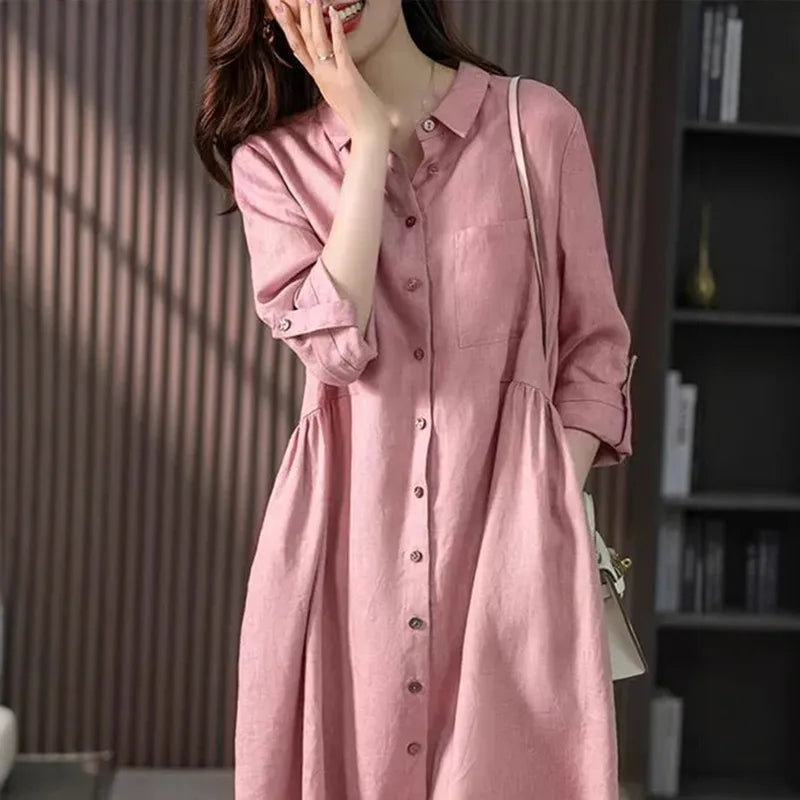 Vivica | Women’s Casual Button-Down Cotton Linen Dress