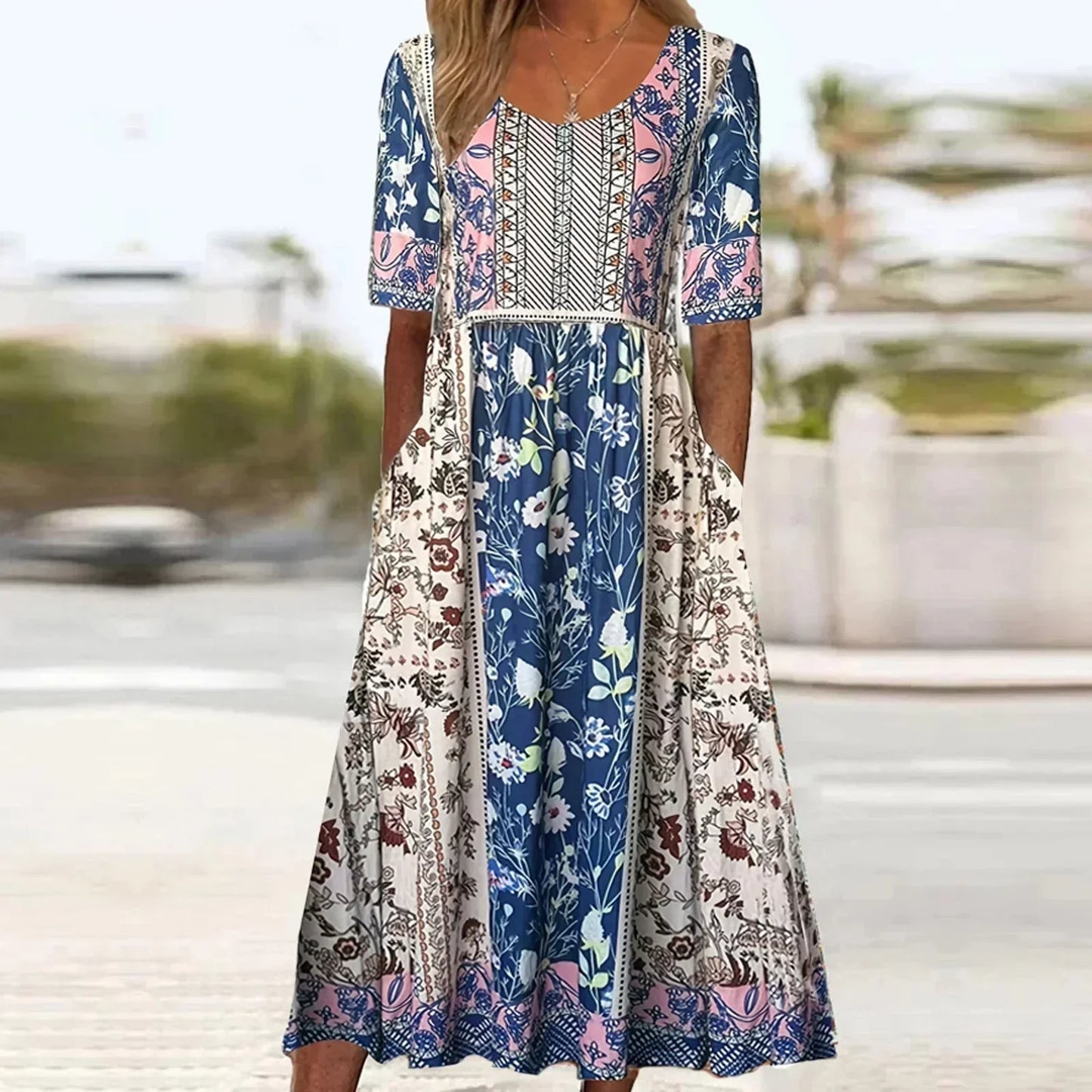 Elena | Women’s Boho Printed Midi Dress