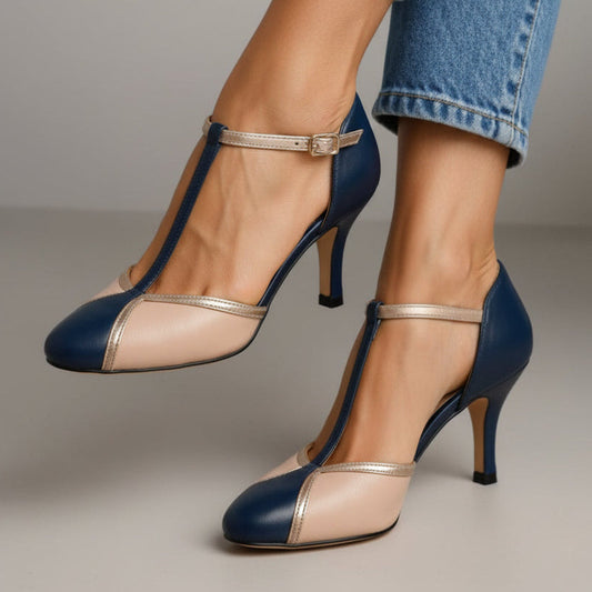 Kenna | Women’s Colorblock T Strap Kitten Heels