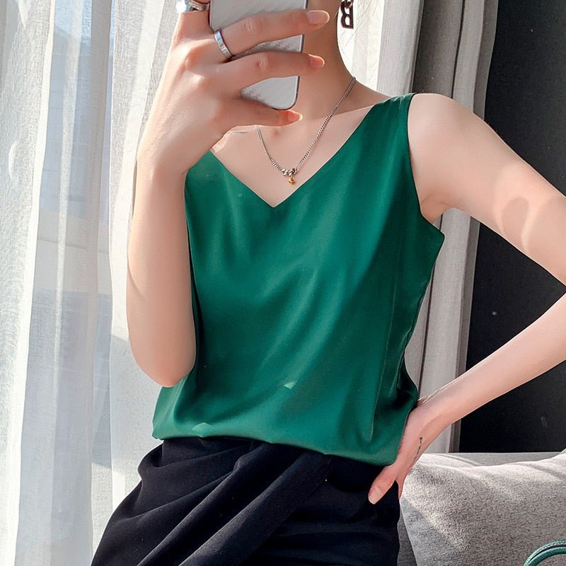 Maren | Women’s Classic Relaxed Fit Draped Satin Tank Top