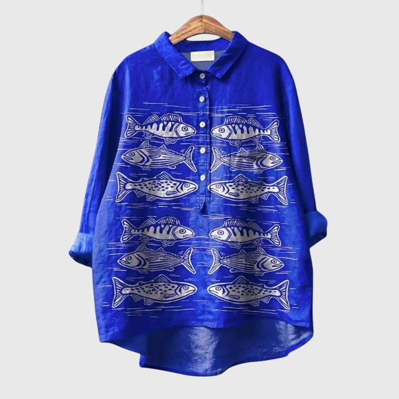 Delia | Women’s Artistic Print Button Up Blouse