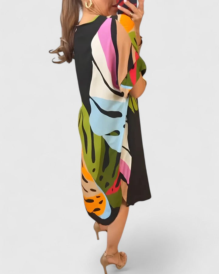 Cheyenne | Women’s Comfortable Abstract Print Midi Dress