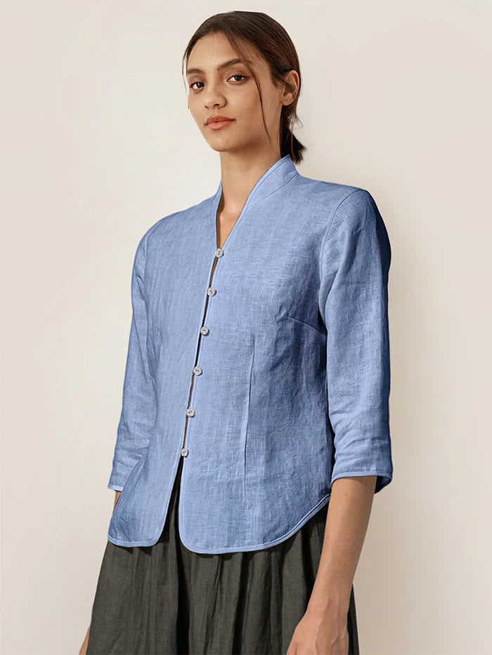 Imogen | Women’s Linen Hand Button Fitted Blouse