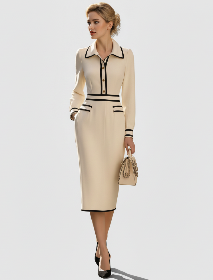 Cassandra | Women’s Tailored Button-Detail Midi Dress