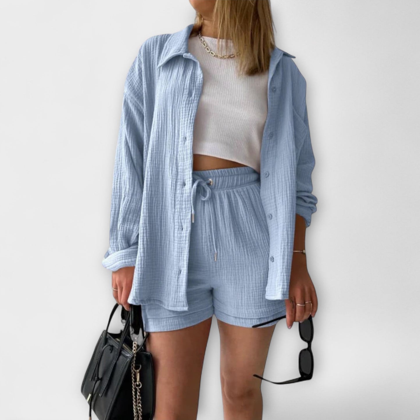 Jane | Women’s Elegant Linen Shirt And Shorts Co-Ord Set
