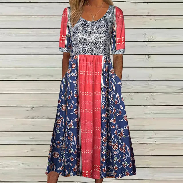 Elena | Women’s Boho Printed Midi Dress