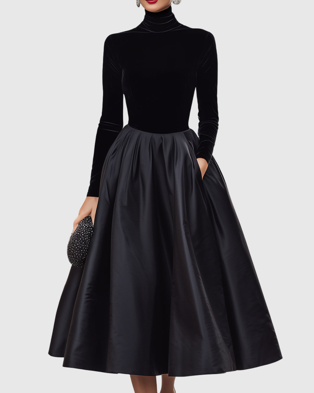 Emery | Women’s Elegant Black Turtleneck Midi Dress