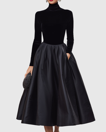 Emery | Women’s Elegant Black Turtleneck Midi Dress