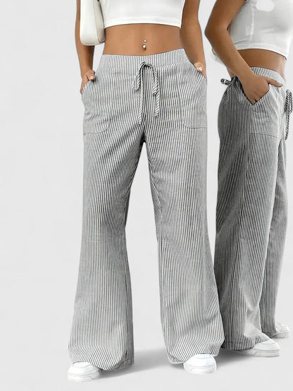 Corinne | Women’s Striped Wide Leg Linen Pants