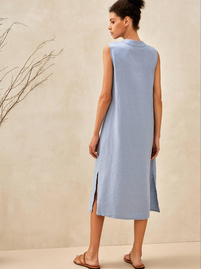 Luna | Women’s Linen Sleeveless Straight High-Slit Maxi Dress