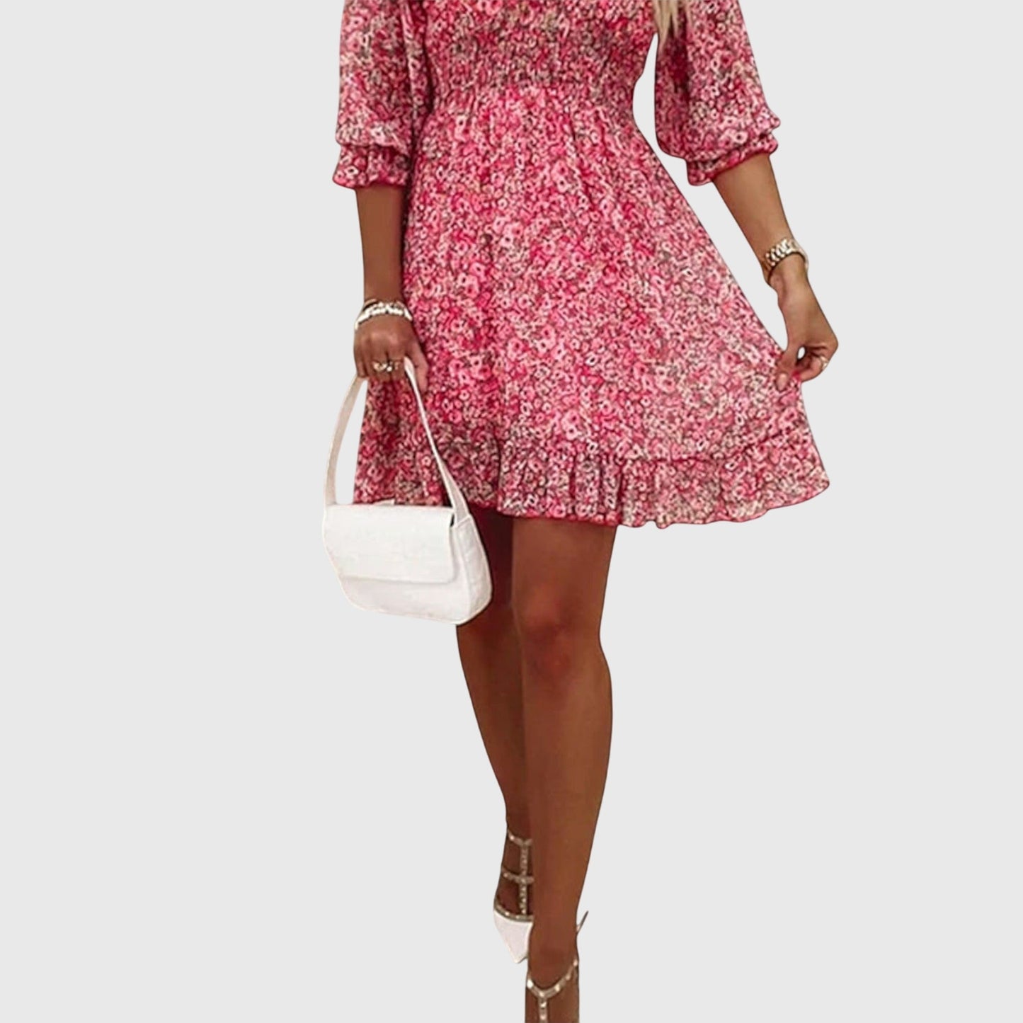 Everly | Women’s Floral Puff Sleeve Ruffle Dress