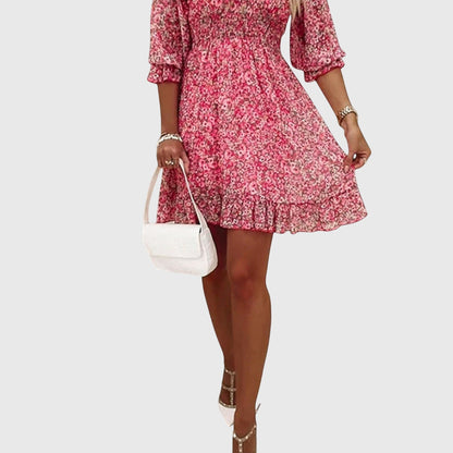 Everly | Women’s Floral Puff Sleeve Ruffle Dress
