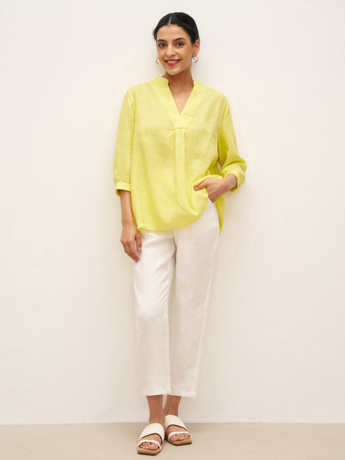 Miranda | Women’s Linen Split V-Neck Dress Blouse