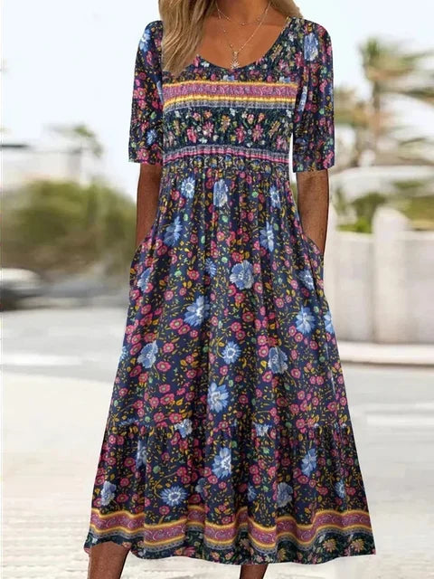 Elena | Women’s Boho Printed Midi Dress
