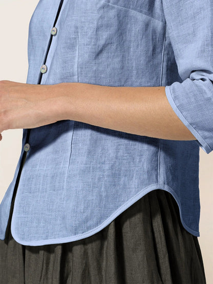 Imogen | Women’s Linen Hand Button Fitted Blouse