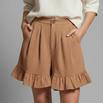 Ainsley | Women’s High Waist Casual Shorts with Ruffle Hem