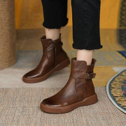 Danica | Women’s Non-Slip Retro Short Boots in Smooth Leather