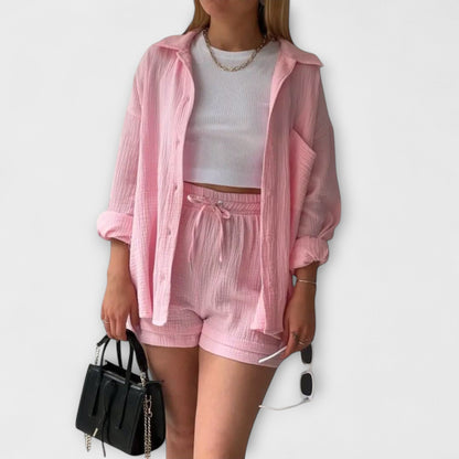 Jane | Women’s Elegant Linen Shirt And Shorts Co-Ord Set