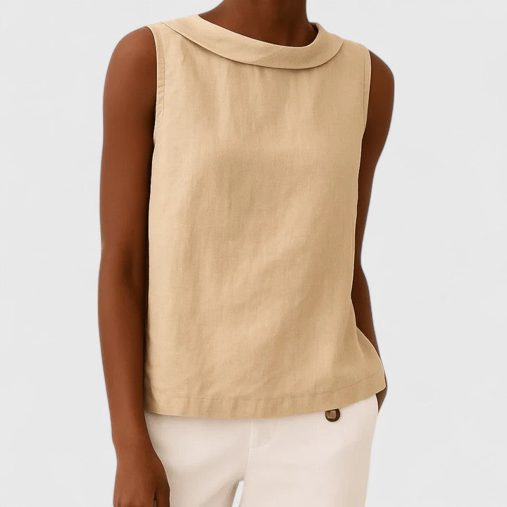 Florence | Women’s Roll Collar Sleeveless Linen Top