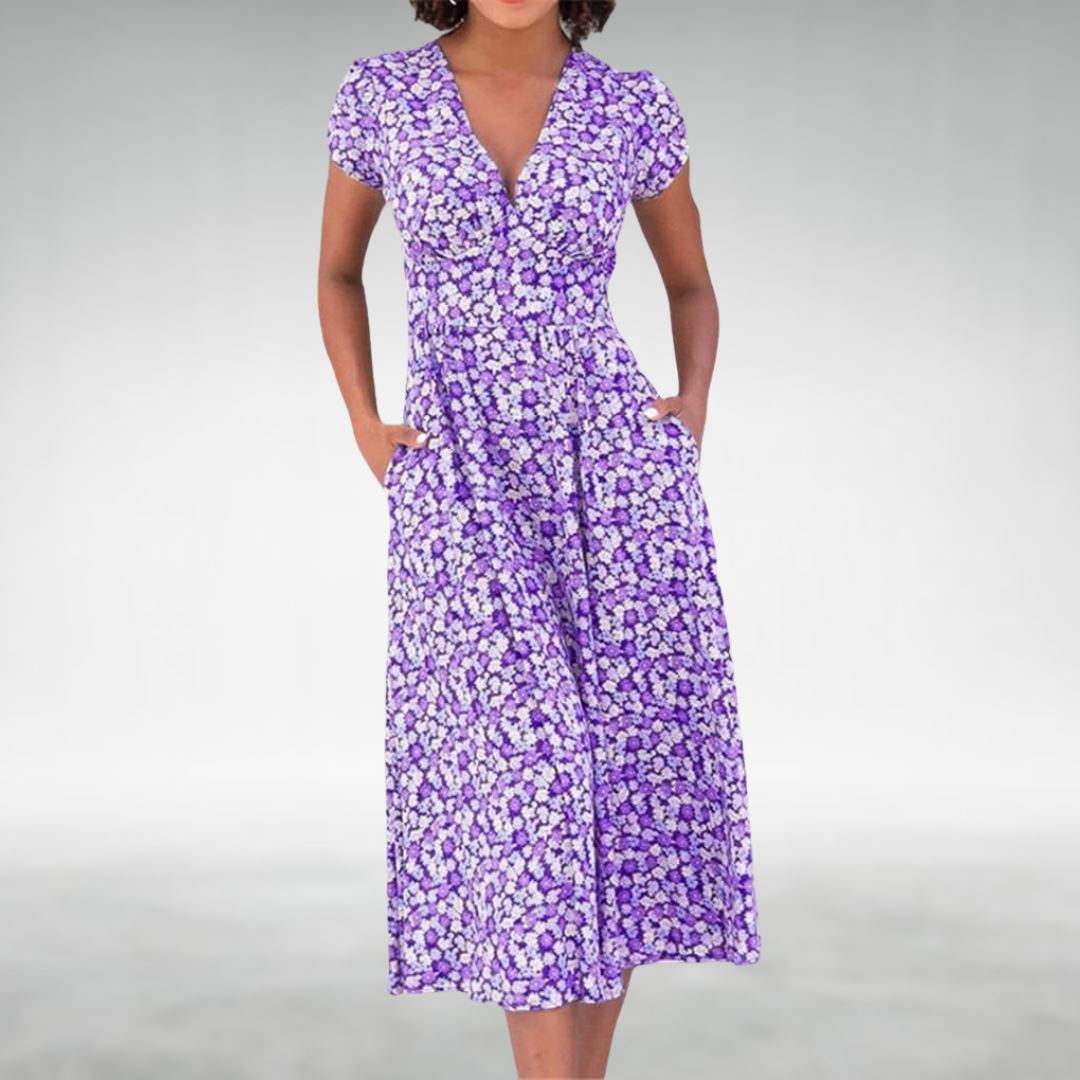 Hadley | Women’s Floral V-Neck Pocket Midi Dress