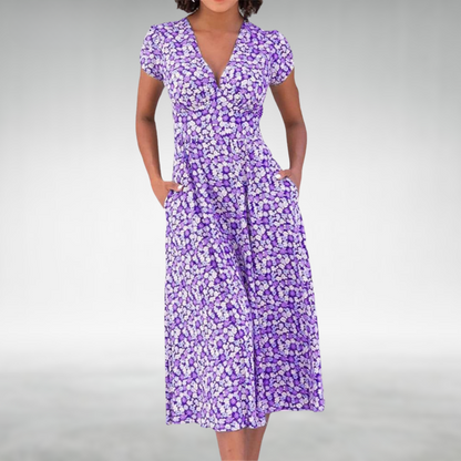 Hadley | Women’s Floral V-Neck Pocket Midi Dress