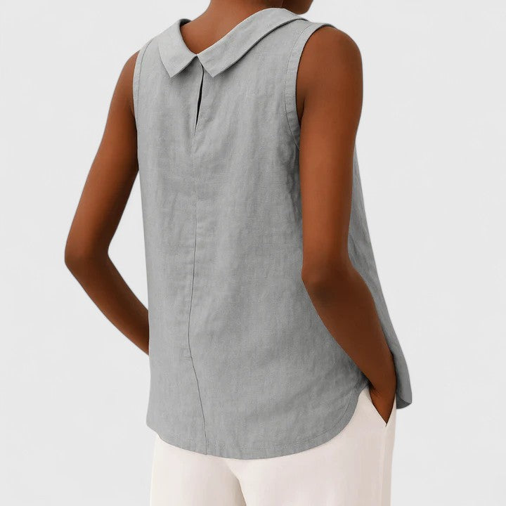 Florence | Women’s Roll Collar Sleeveless Linen Top