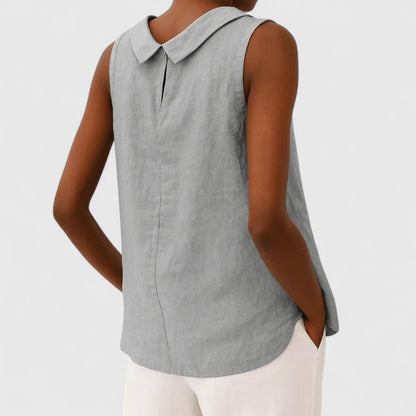 Florence | Women’s Roll Collar Sleeveless Linen Top