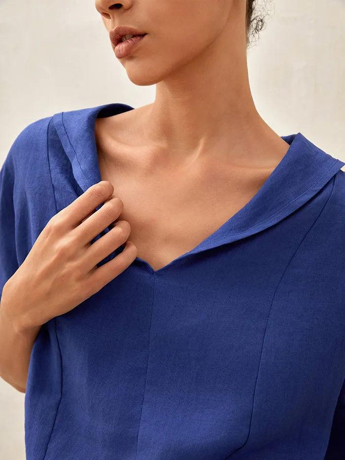 Jolene | Women’s Linen V-Neck Short Sleeve Blouse