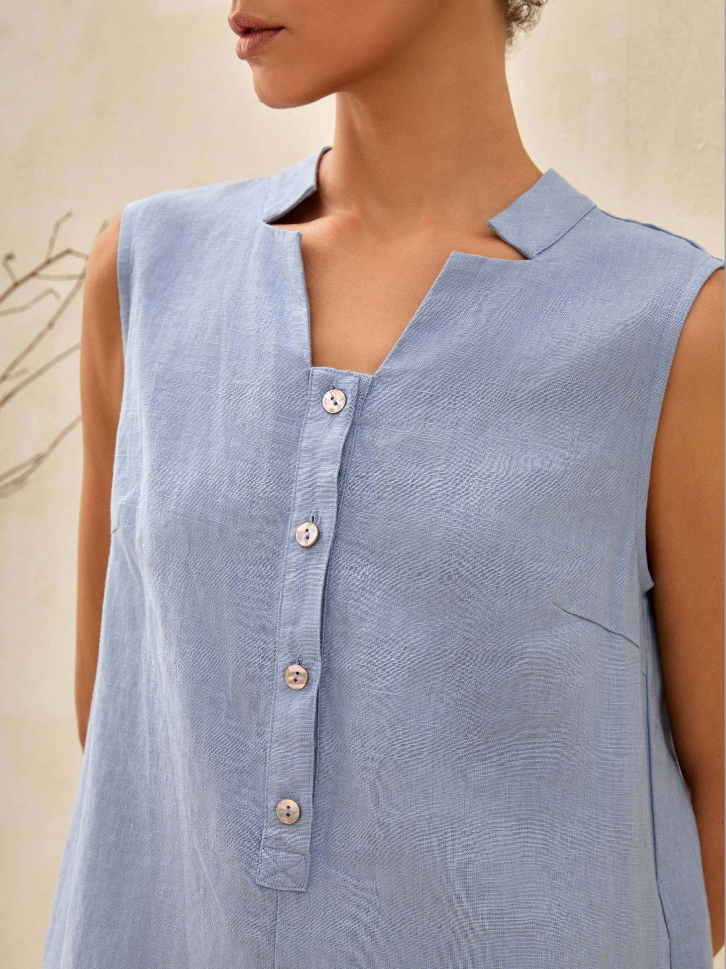Luna | Women’s Linen Sleeveless Straight High-Slit Maxi Dress