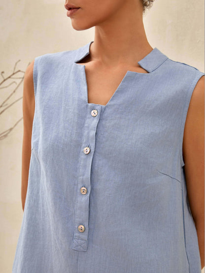 Luna | Women’s Linen Sleeveless Straight High-Slit Maxi Dress