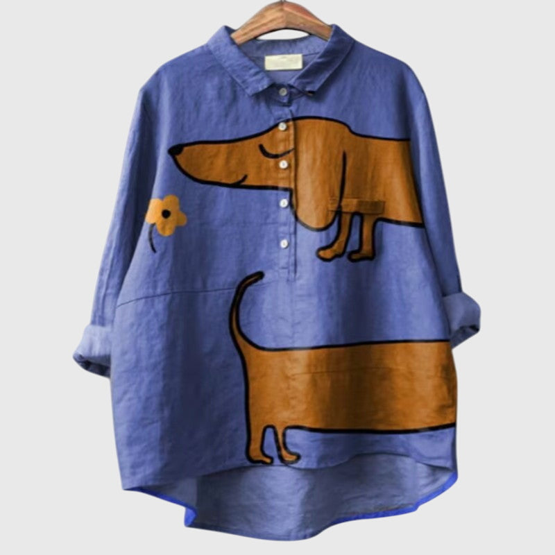 Finley | Women’s Oversized Dog Print Button-Up Shirt