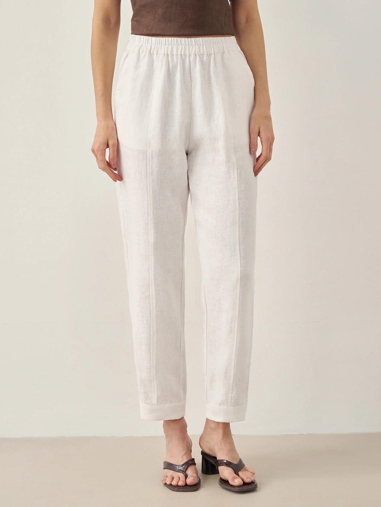 Sienna | Women’s Linen Straight-Leg Elastic Waist Pants