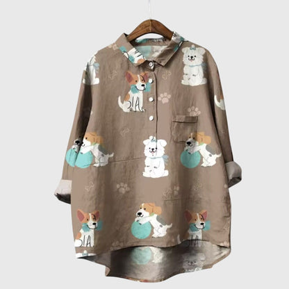 Piper | Women’s Cute Cat Print Button Up Blouse