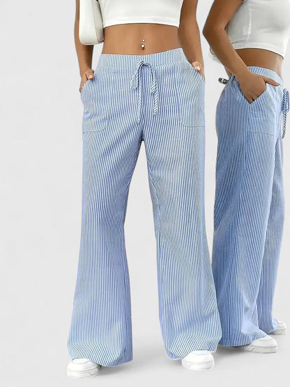 Corinne | Women’s Striped Wide Leg Linen Pants