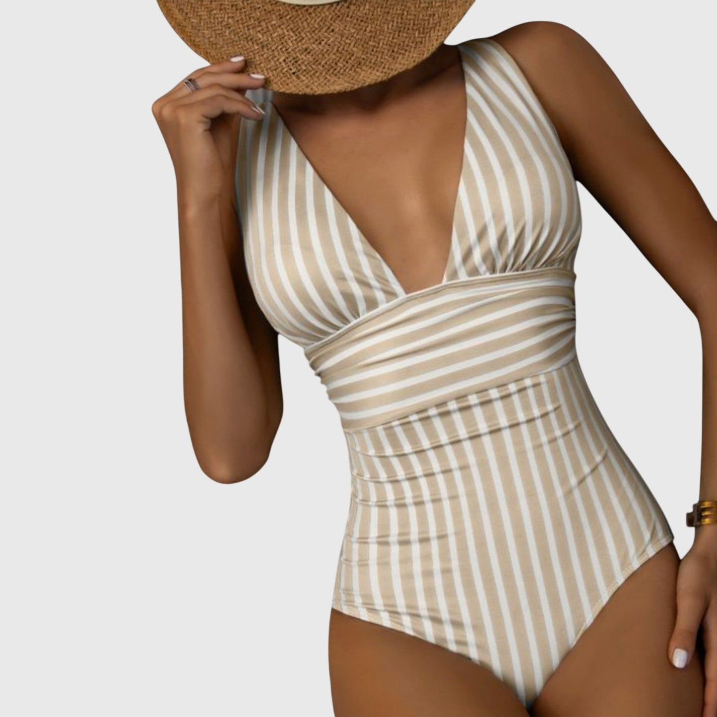 Zivara | Women’s Striped V Neck One Piece Swimsuit
