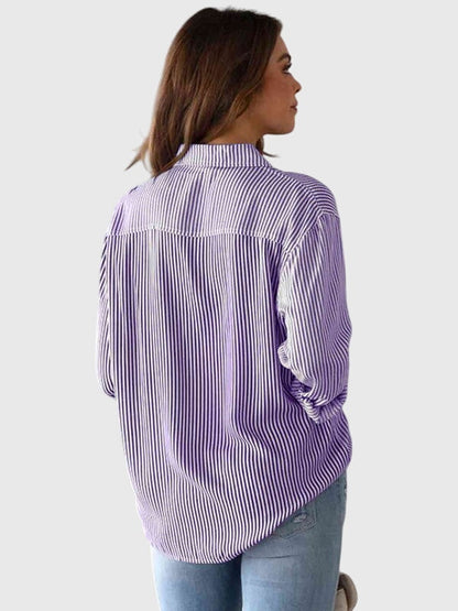 Kennedi | Women’s Striped Tie Front Collared Shirt