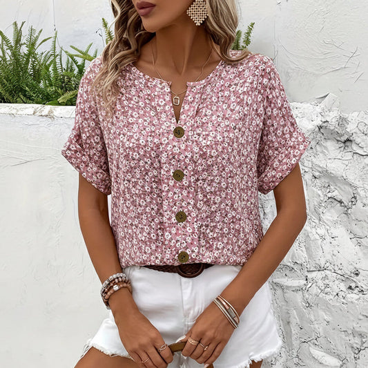 Mallory | Women’s Summer Floral Short Sleeve Button Top