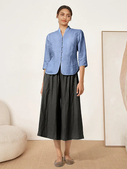 Imogen | Women’s Linen Hand Button Fitted Blouse