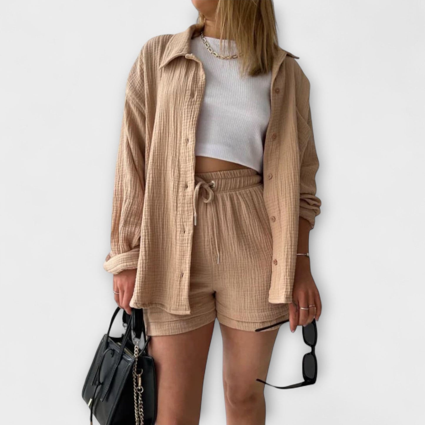 Jane | Women’s Elegant Linen Shirt And Shorts Co-Ord Set