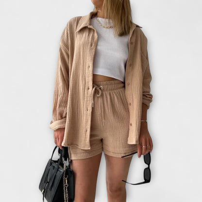 Jane | Women’s Elegant Linen Shirt And Shorts Co-Ord Set